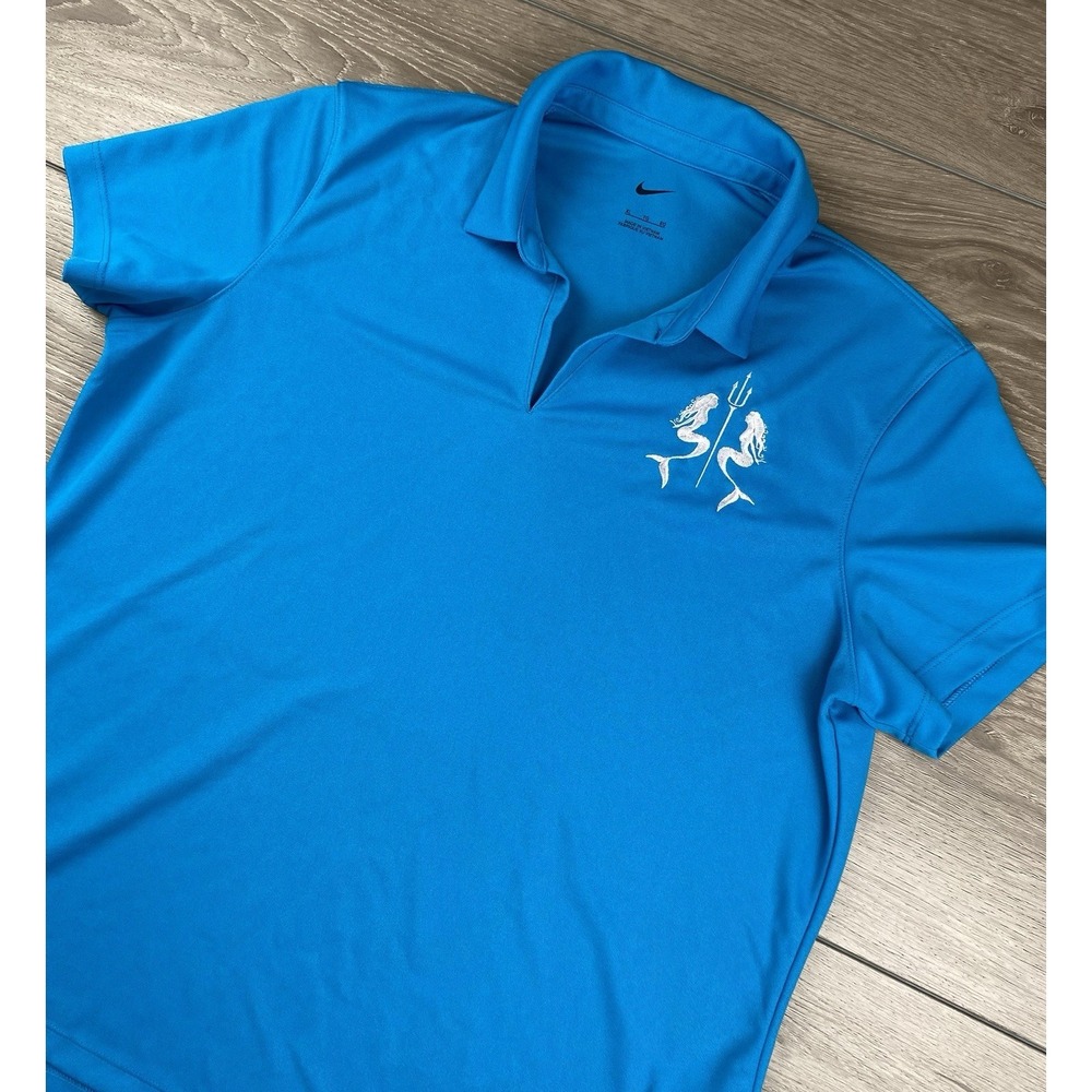 Nike Dri Fit Women's V Neck Golf Polo Shirt‎ Mermaid Embroidered Blue Size XL